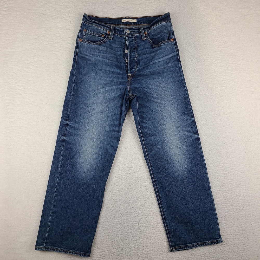 Levi's Jeans Womens 30x27 Ribcage Straight Ankle Button Fly Dark Wash Waterless